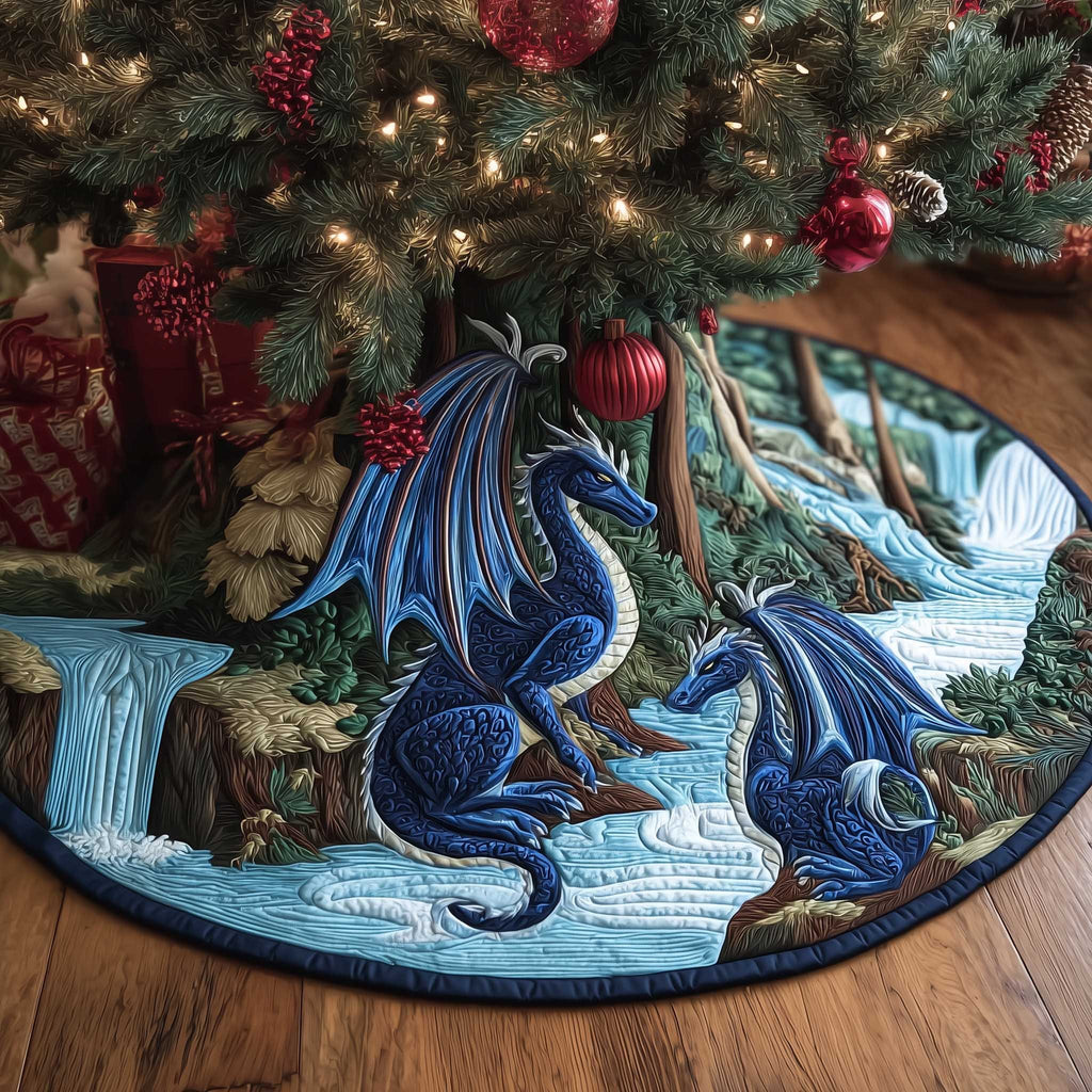 Blue Dragons by the Forest Stream Christmas Tree Skirt
