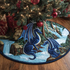 Blue Dragons by the Forest Stream Christmas Tree Skirt