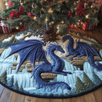 Blue Dragons at the Frozen Waterfall Christmas Tree Skirt