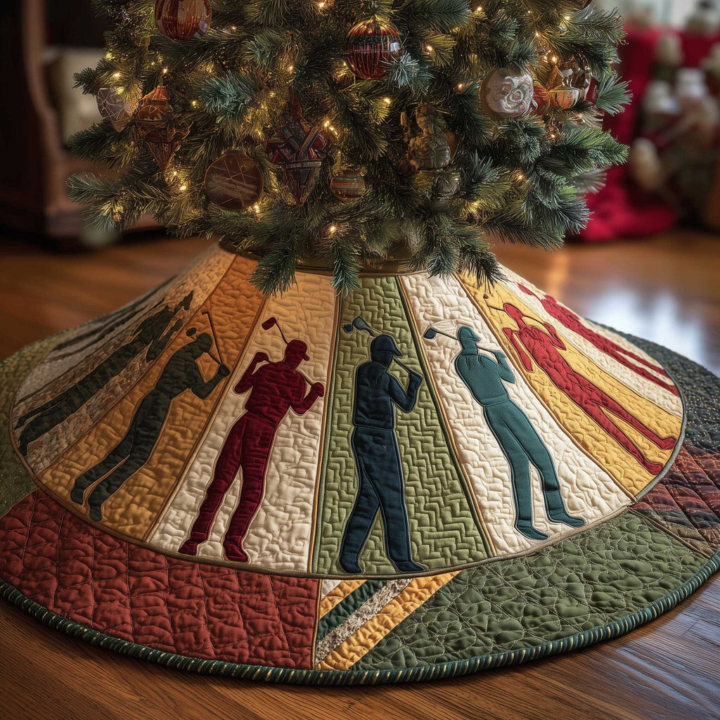 Golfer Silhouettes on Color Wedges Christmas Tree Skirt