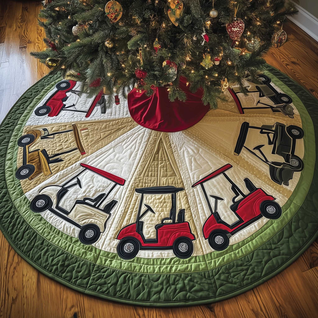 Golf Carts on Green Wedges Christmas Tree Skirt