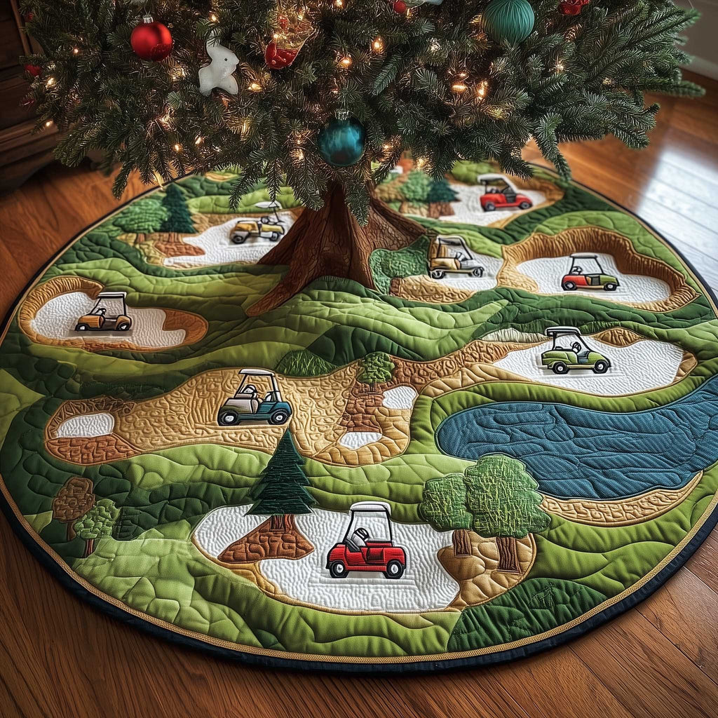 Golf Course with Carts and Ponds Christmas Tree Skirt
