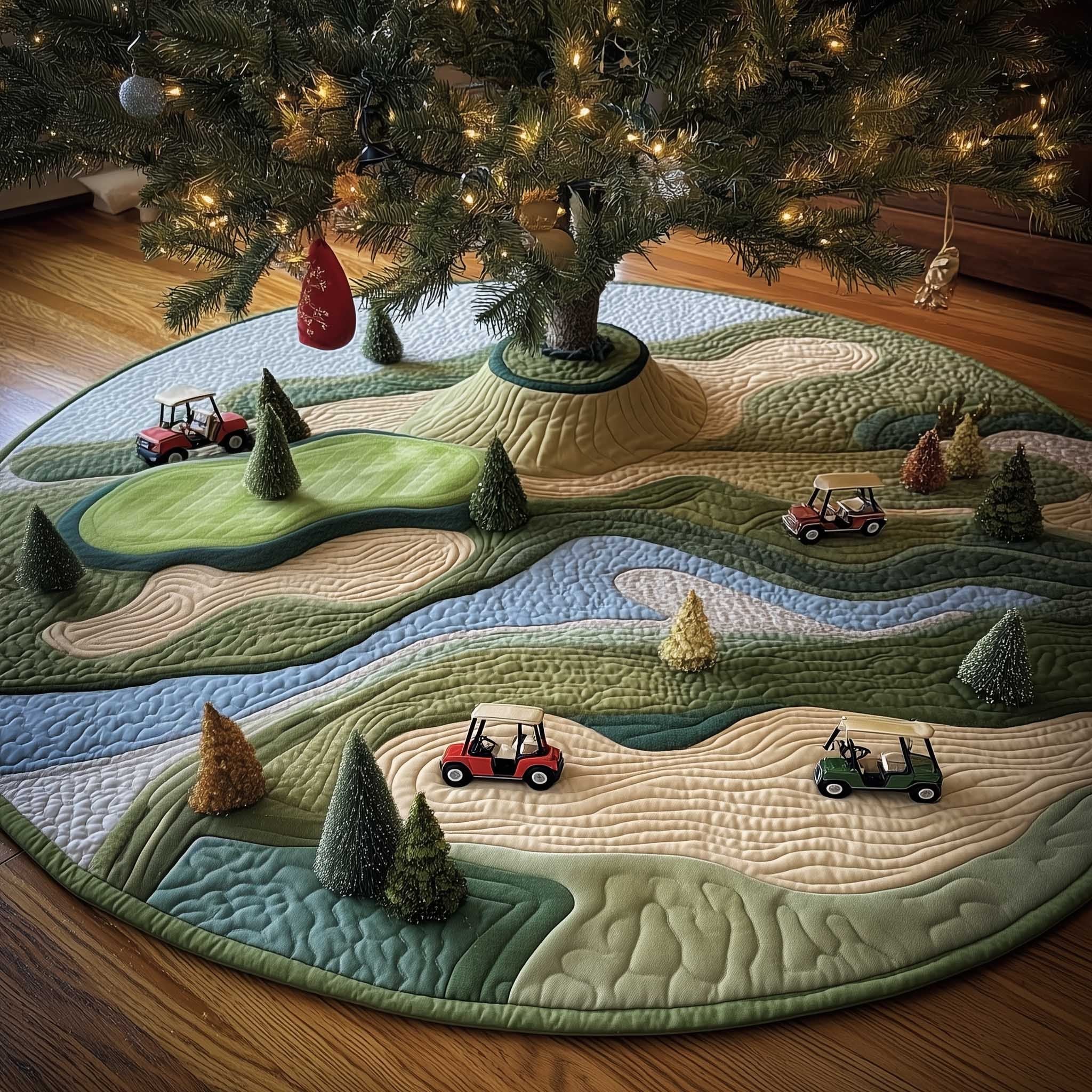 Green Fairway with Golf Carts Christmas Tree Skirt