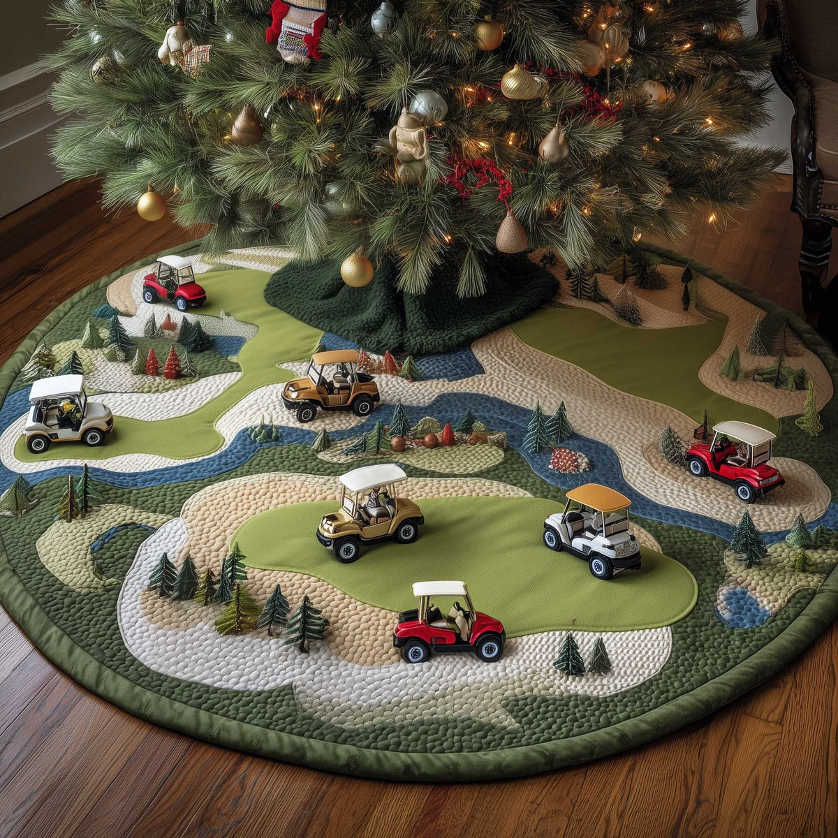 Golf Course with Sand Traps Christmas Tree Skirt