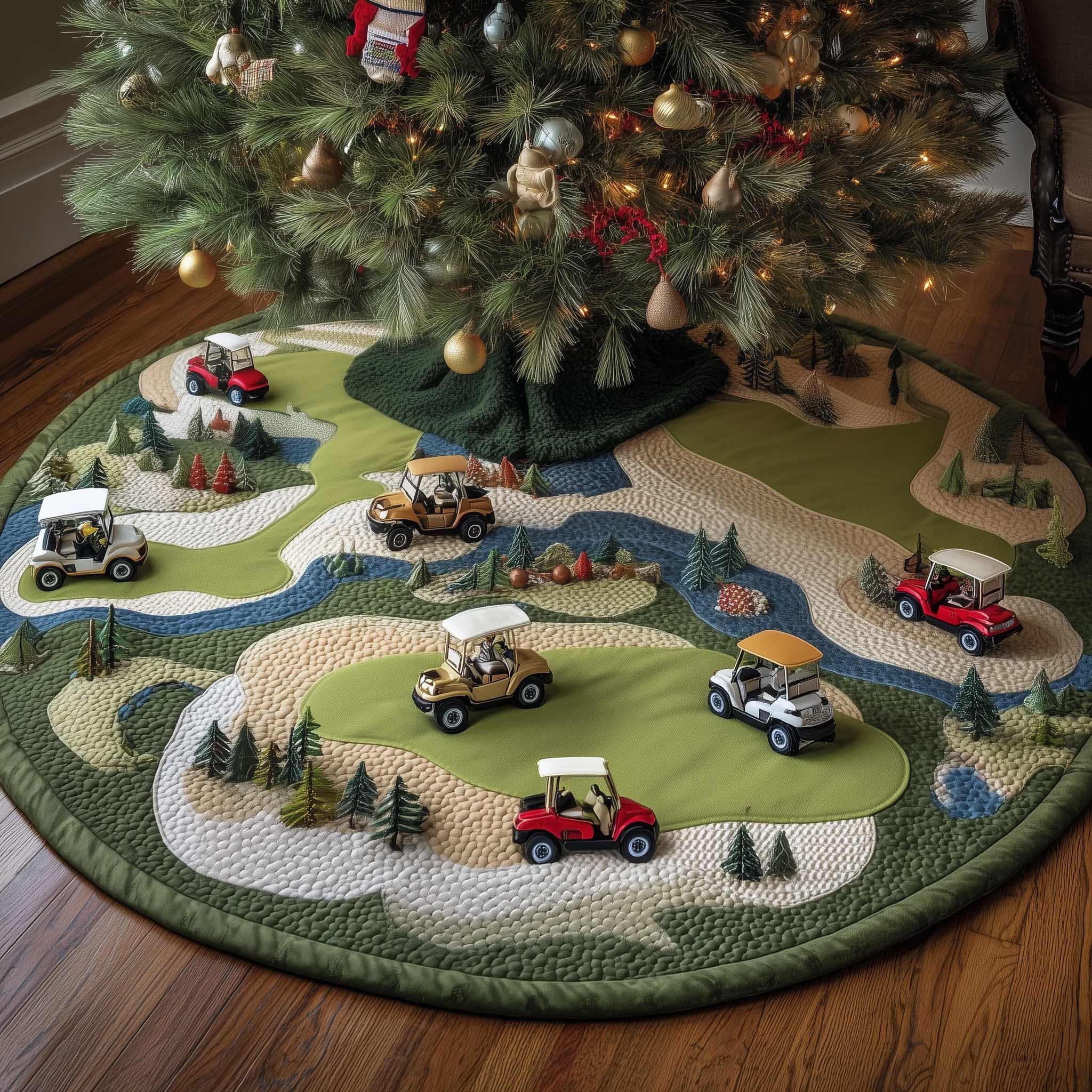 Golf Course with Sand Traps Christmas Tree Skirt