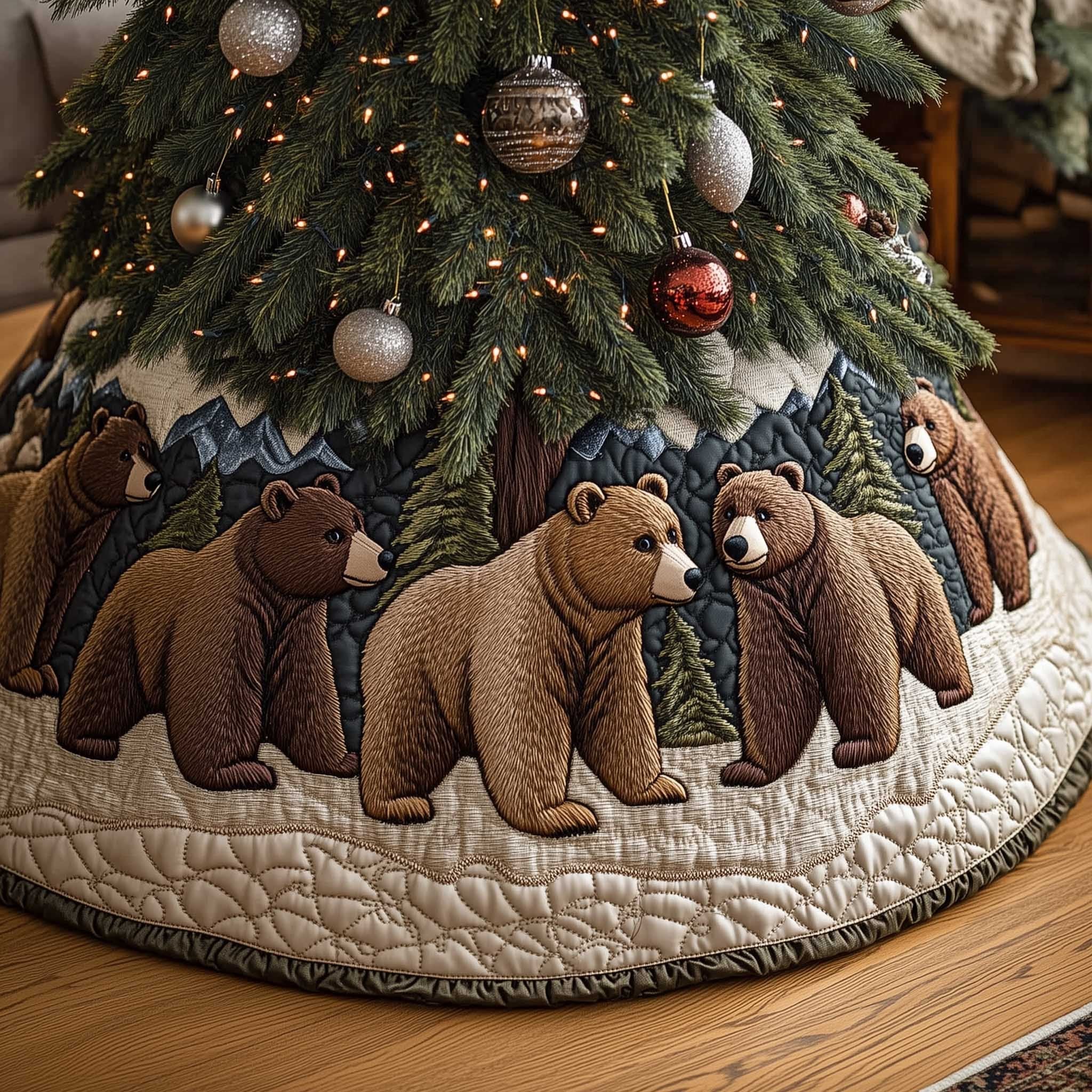 Brown Bears Walking in the Mountains Christmas Tree Skirt