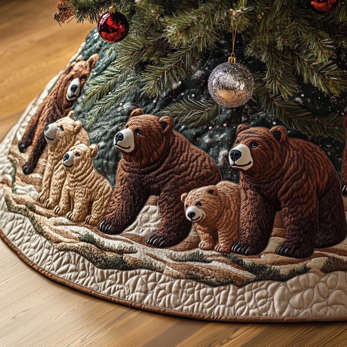 Bears and Cubs on Cream Christmas Tree Skirt