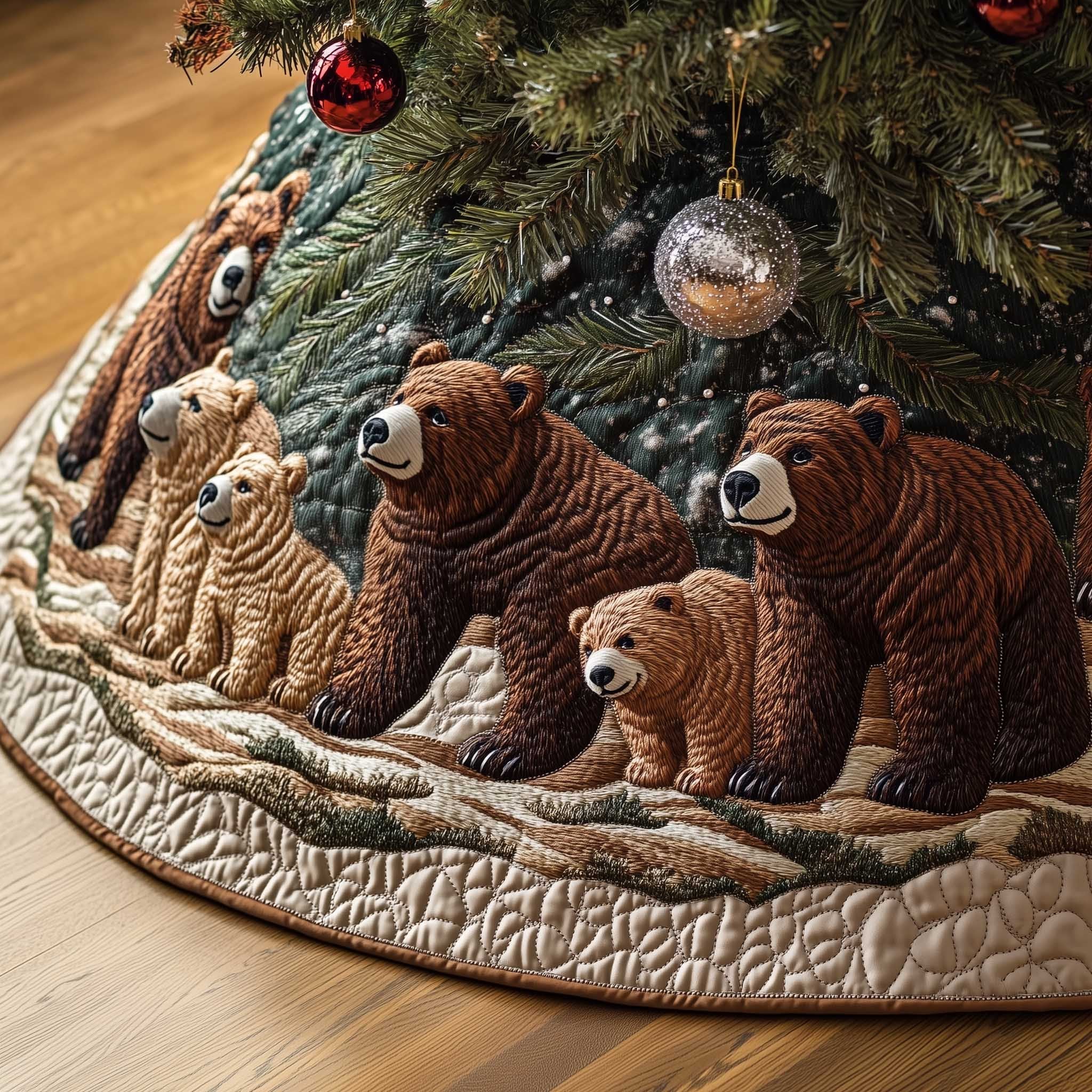 Bears and Cubs on Cream Christmas Tree Skirt