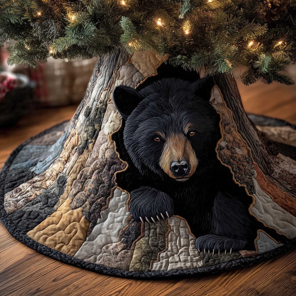 Black Bear Face in the Hollow Christmas Tree Skirt