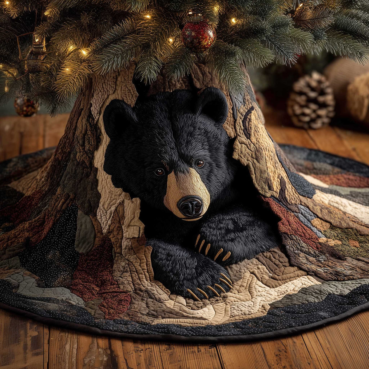 Black Bear Resting in the Den Christmas Tree Skirt