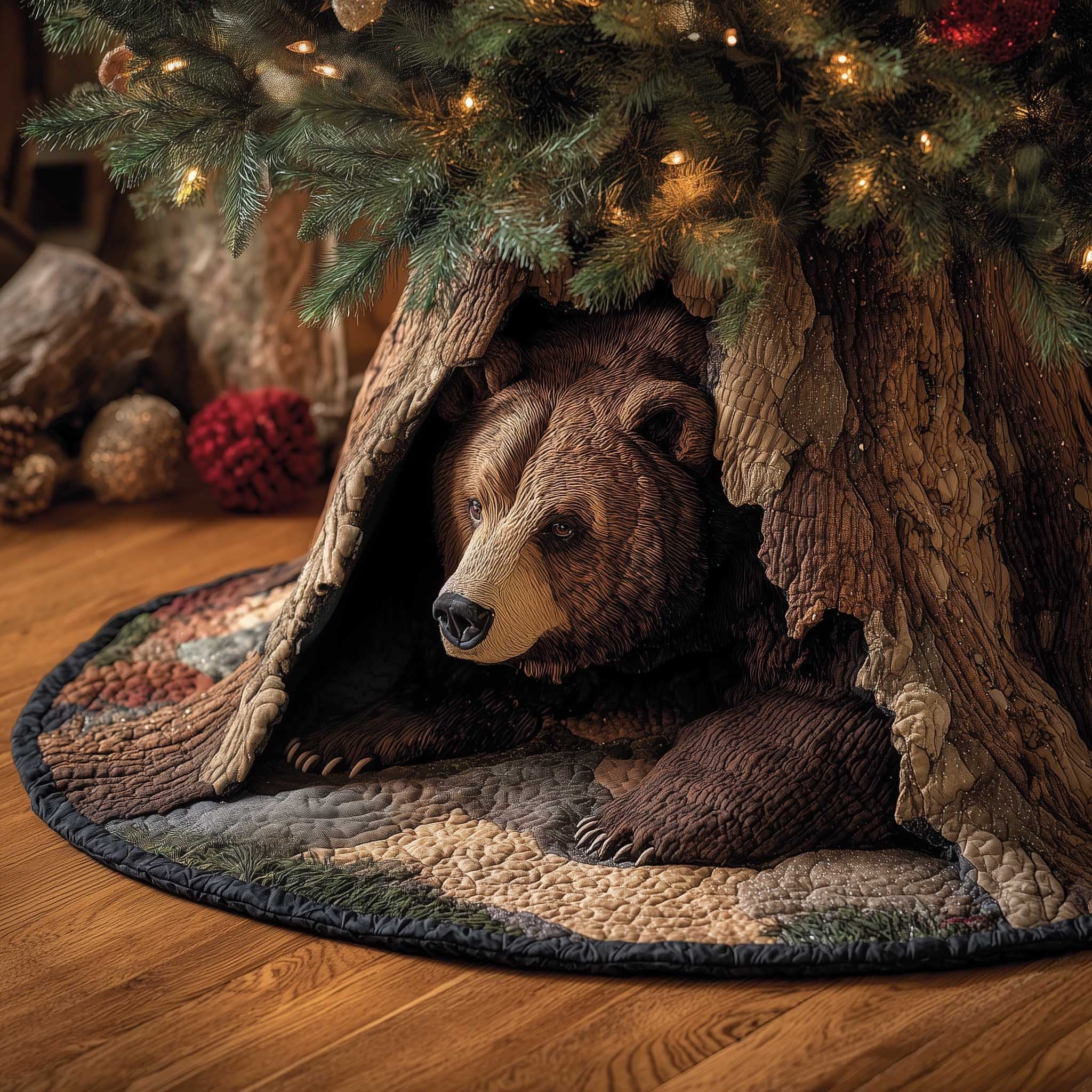 Brown Bear in the Tree Hollow Christmas Tree Skirt
