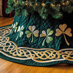 Shamrocks and Gold Celtic Knot on Green Christmas Tree Skirt