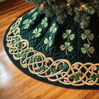 Scattered Shamrocks with Golden Celtic Braid Christmas Tree Skirt