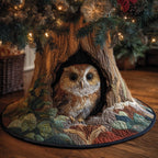 Owl Peeking from the Tree Hollow Christmas Tree Skirt