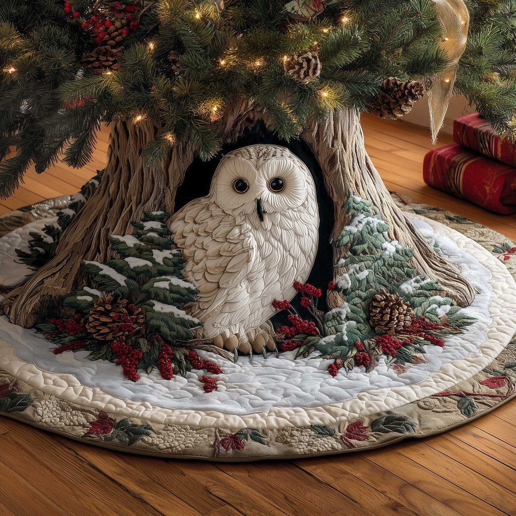 White Owl in the Berry Hollow Christmas Tree Skirt