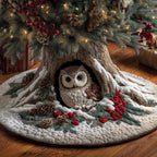 Owl in the Hollow with Pinecones Christmas Tree Skirt