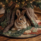Rabbit Nestled in the Tree Hollow Christmas Tree Skirt