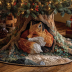 Fox Curled in the Tree Hollow Christmas Tree Skirt