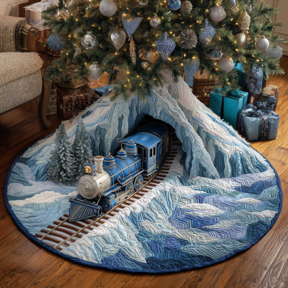 Steam Train on the Blue Mountain Christmas Tree Skirt