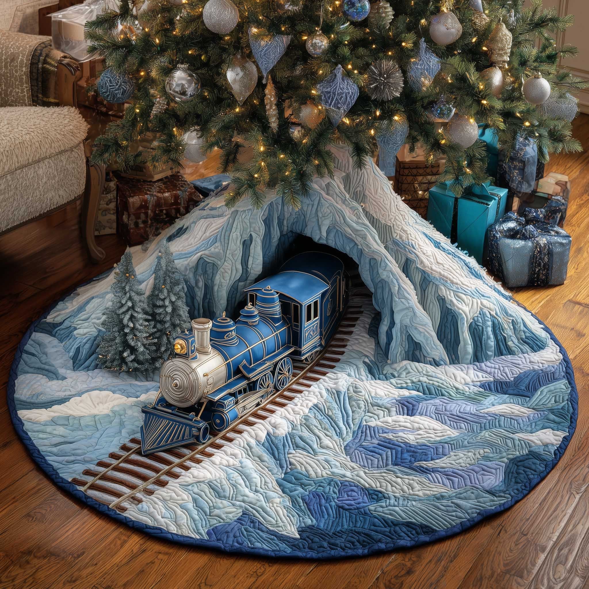 Steam Train on the Blue Mountain Christmas Tree Skirt