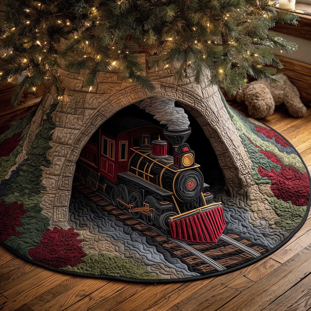 Train Through the Stone Tunnel Christmas Tree Skirt