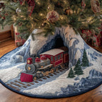 Red Train in the Ice Cave Christmas Tree Skirt