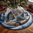 Train and Village in the Snow Tunnel Christmas Tree Skirt