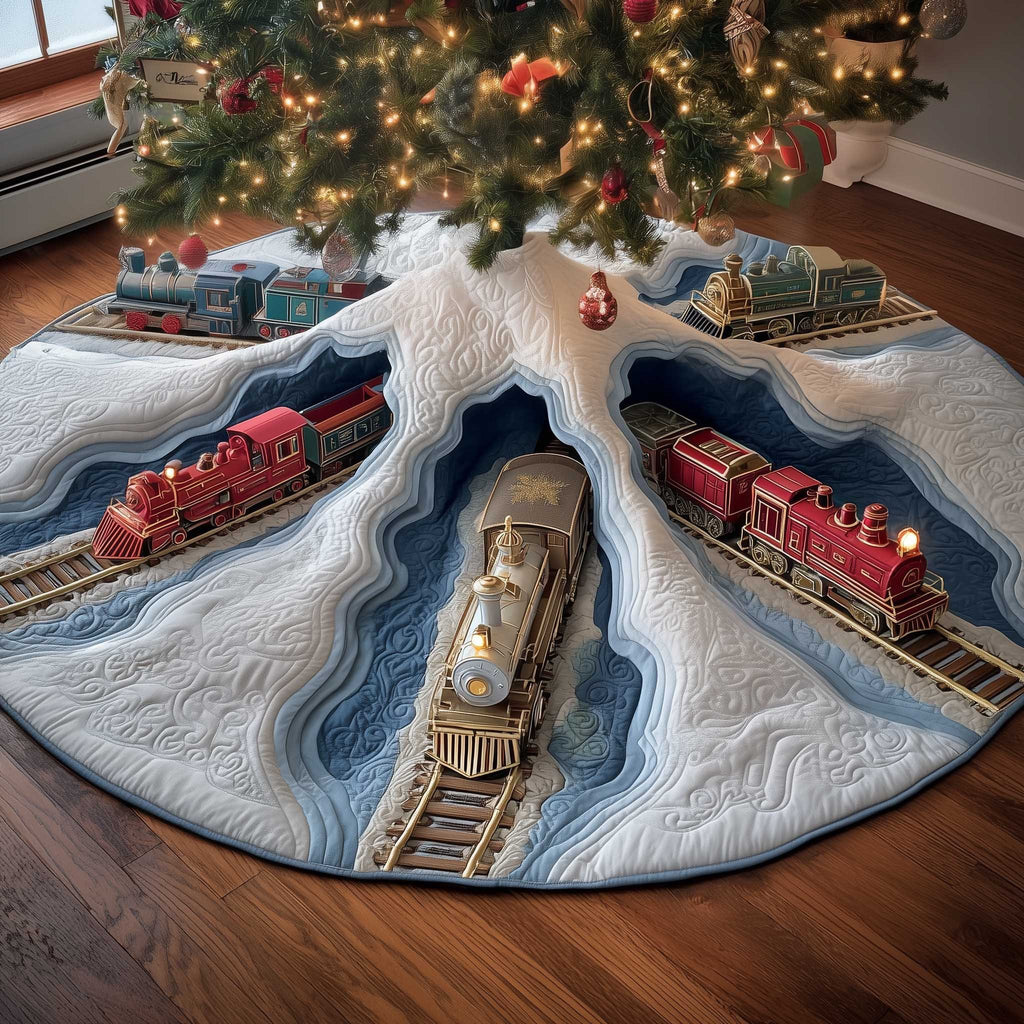 Trains on the White Snow Slopes Christmas Tree Skirt