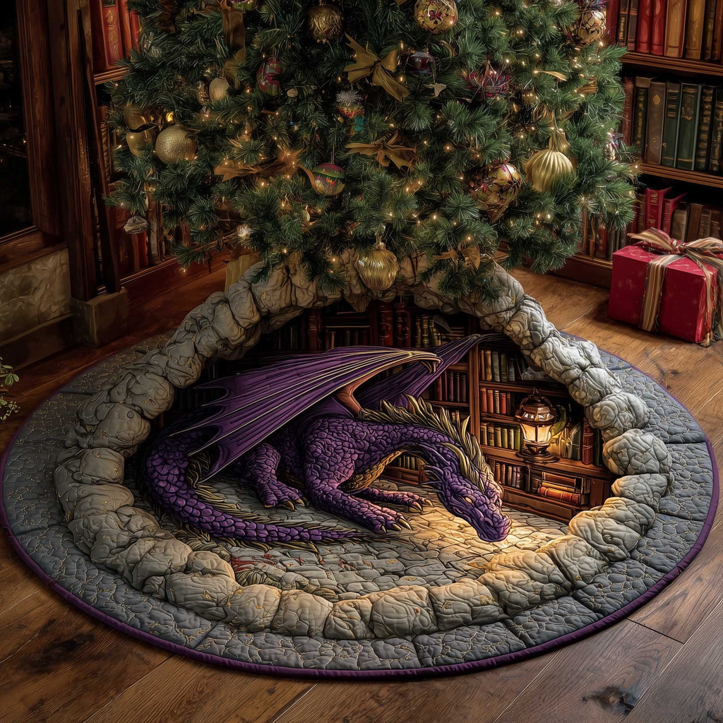 Purple Dragon on Golden Coins Christmas Tree Skirt