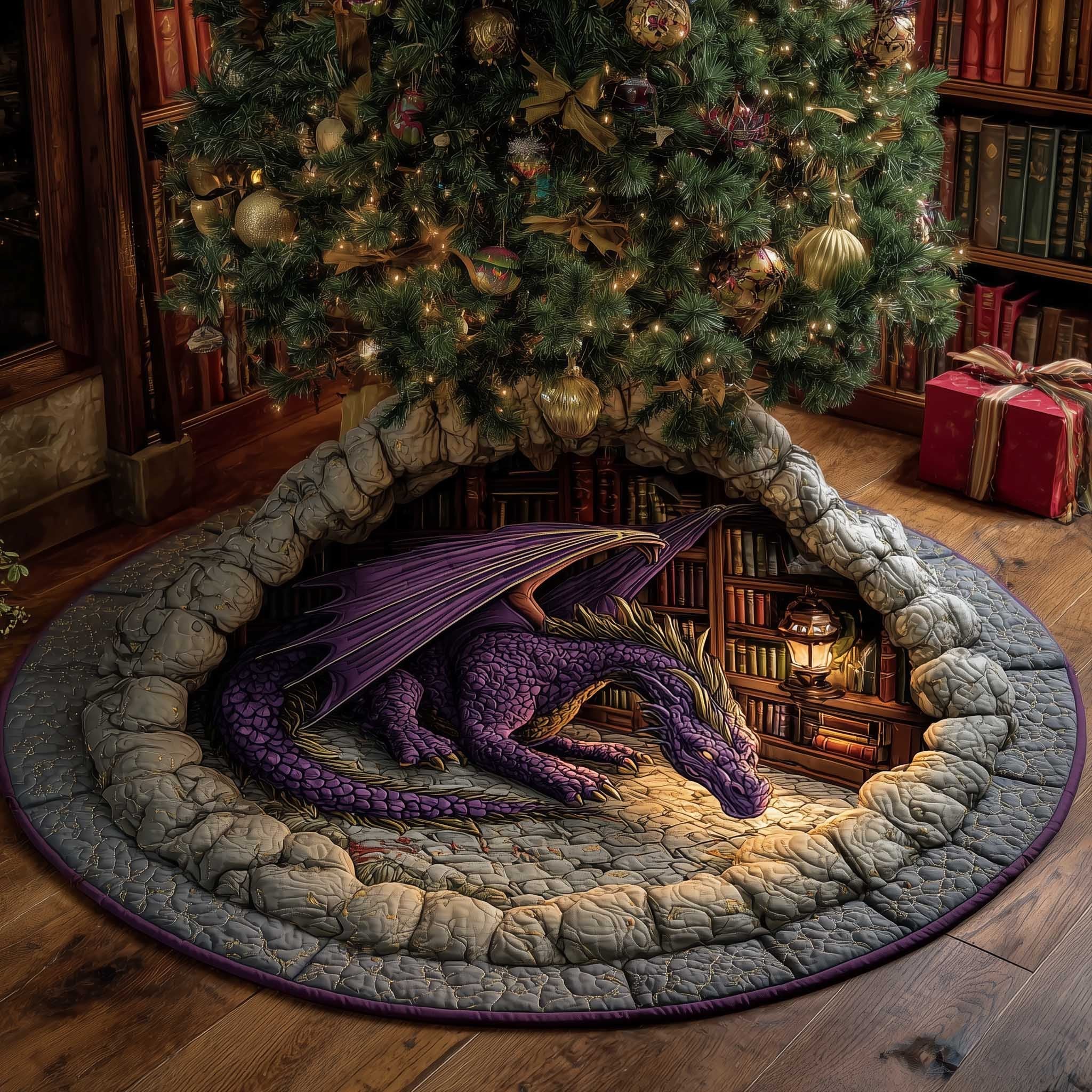 Purple Dragon on Golden Coins Christmas Tree Skirt