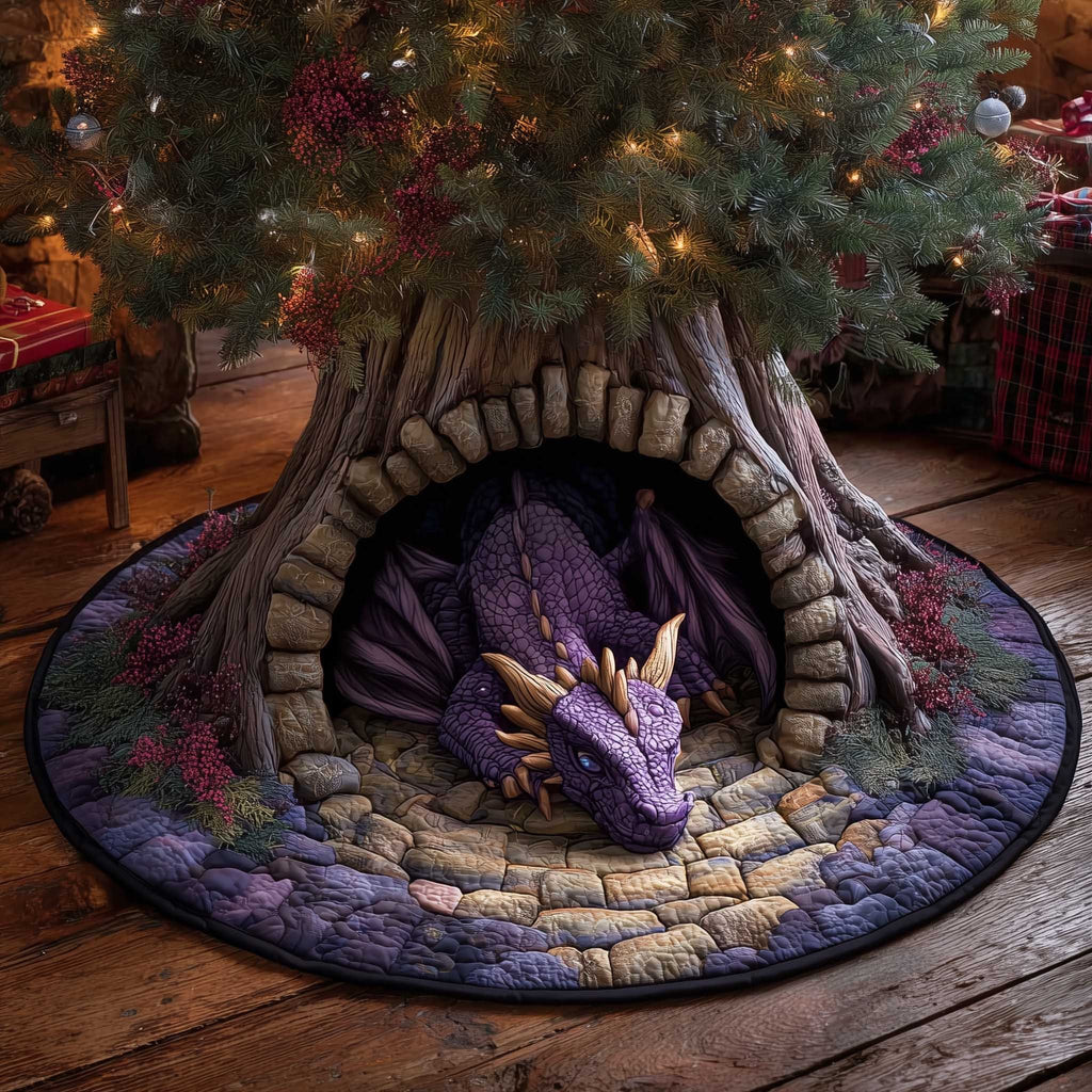 Purple Dragon in the Stone Arch Christmas Tree Skirt