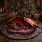 Red Dragon with Spread Wings Christmas Tree Skirt