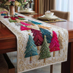 Pink and Teal Trees on White Table Runner
