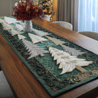 White Trees on Teal Table Runner
