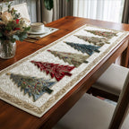Red and Green Trees on Cream Table Runner