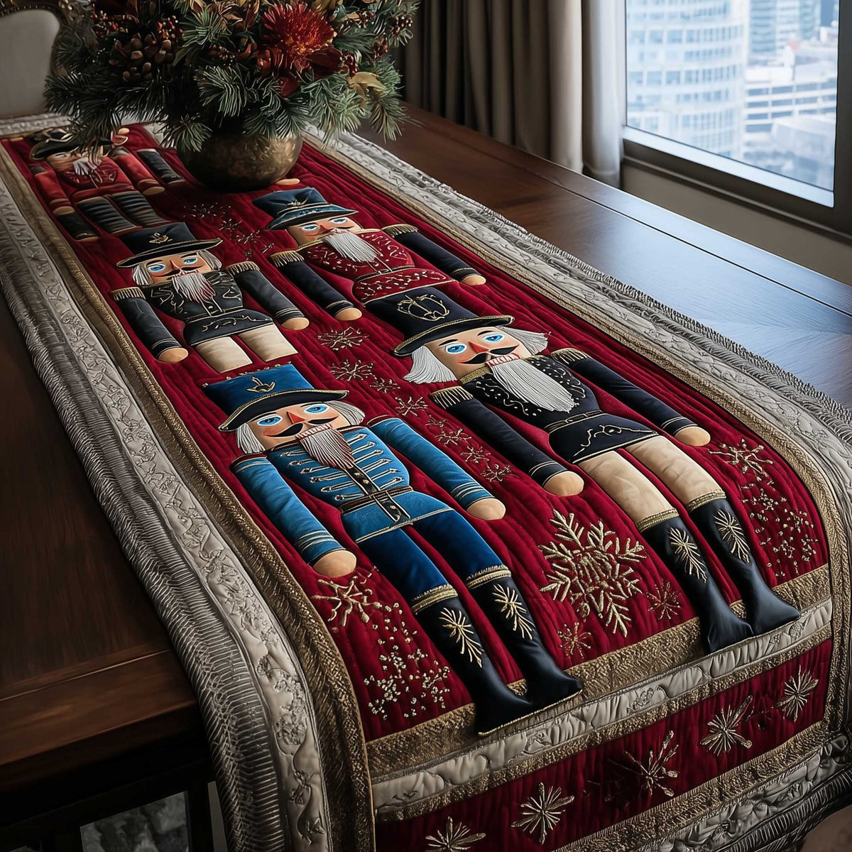 Blue and Red Nutcrackers Table Runner