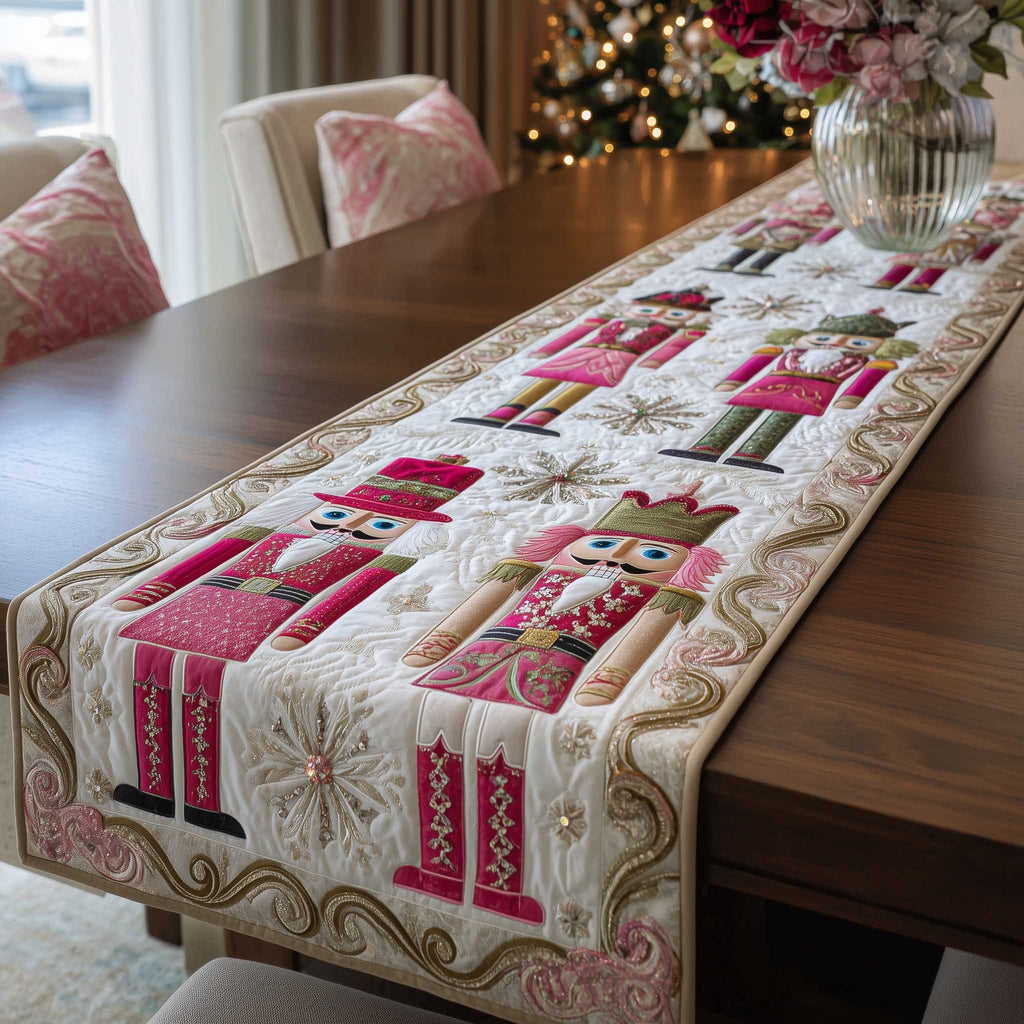 Pink Nutcrackers on Cream Quilting Table Runner