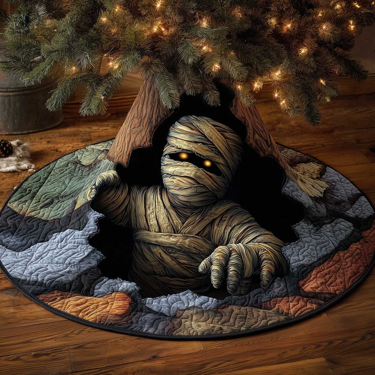 Mummy Rising from the Stone Crypt Christmas Tree Skirt