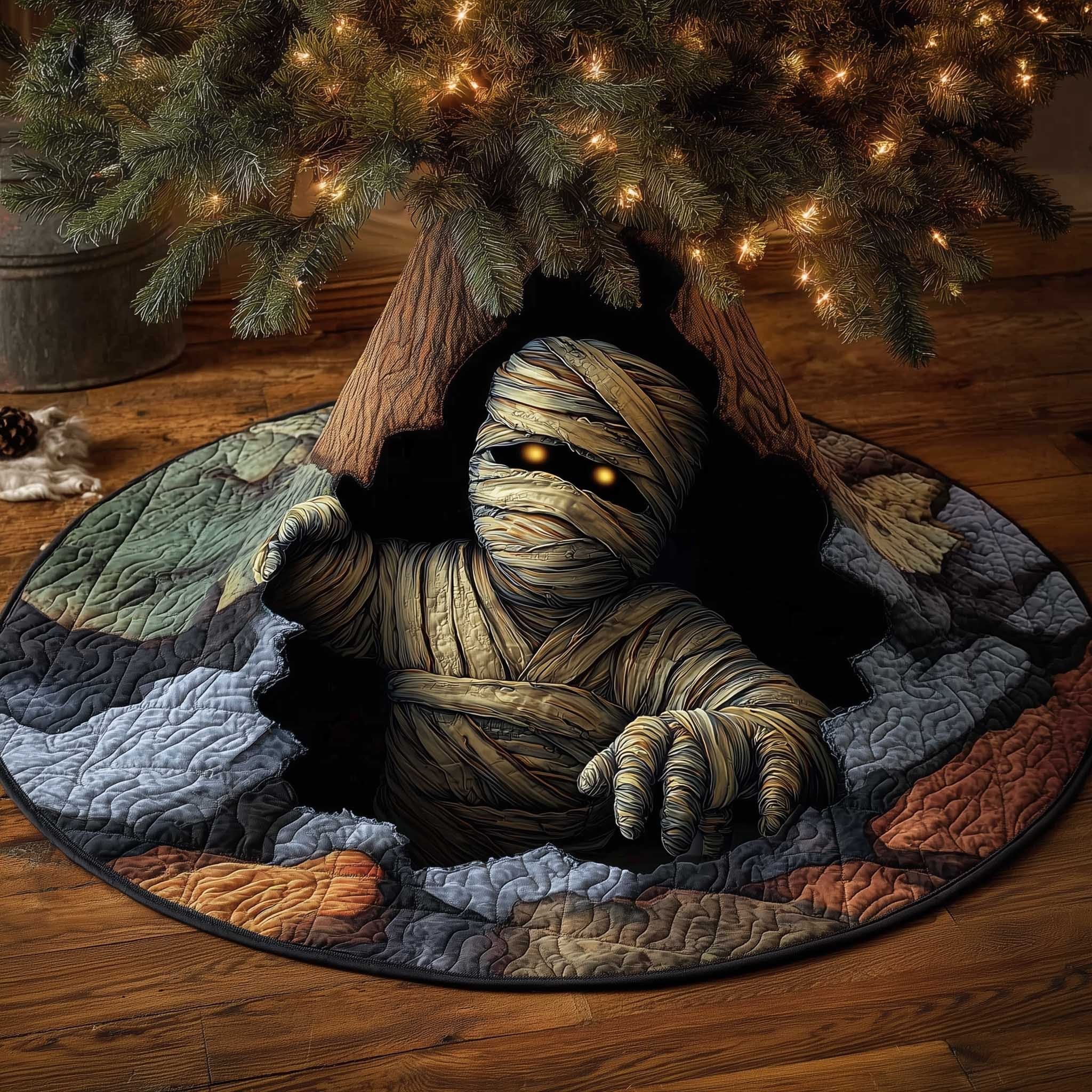 Mummy Rising from the Stone Crypt Christmas Tree Skirt