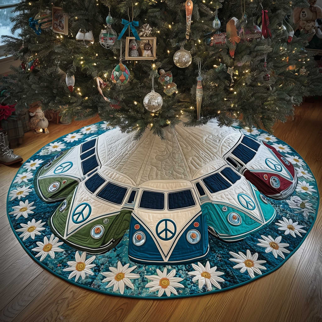 Peace Vans with Daisy Border Christmas Tree Skirt
