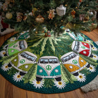 Green Camper Vans with Pine Trees Christmas Tree Skirt