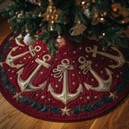 Ivory Anchors on Deep Red Christmas Tree Skirt