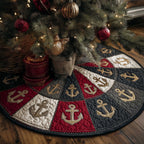 Anchors on Red and Charcoal Wedges Christmas Tree Skirt