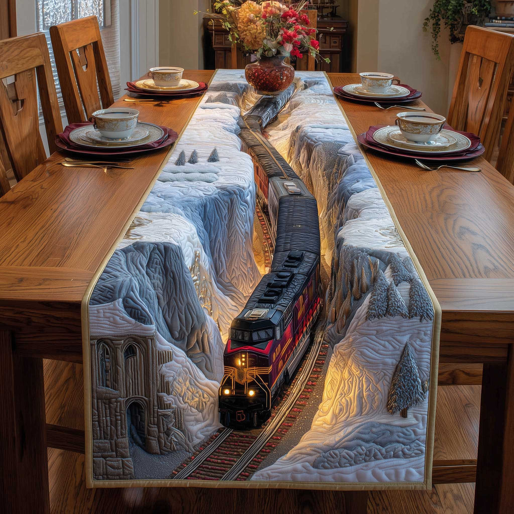 Train Through a Snowy Canyon Table Runner
