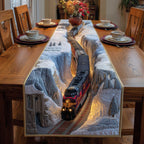 Train Through a Snowy Canyon Table Runner