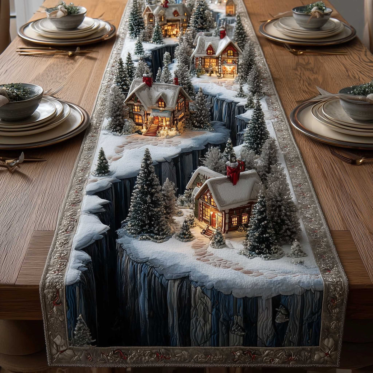 Cabin and Pines in Deep Snow Table Runner