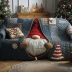 Gnome in a Red Hat on the Blue Quilt Sofa Cover