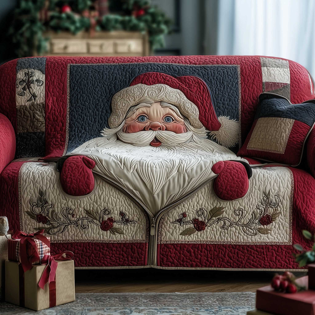 Large Santa Face on Cream Sofa Cover