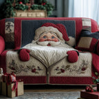 Large Santa Face on Cream Sofa Cover