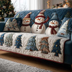 Snowmen Above the Blue Pine Row Sofa Cover